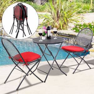 3 PCS Folding Steel Mesh Outdoor Patio Table Chair Garden Backyard Furniture Set HW51792