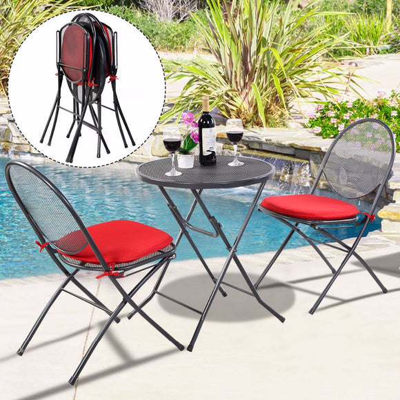 3 PCS Folding Steel Mesh Outdoor Patio Table Chair Garden Backyard Furniture Set HW51792