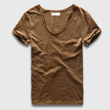 Men Basic T-Shirt Solid Cotton V Neck Slim Fit Male Fashion T Shirts Short Sleeve Top Tees 2017 Brand