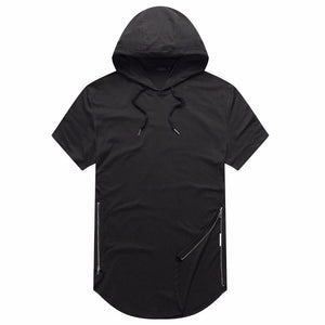 New Arrived Men's Hipster Hip Hop Short Sleeve Hoodie Side Zipper T shirt Men short sleeve Hoodies Hooded design long hoodies