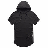 New Arrived Men's Hipster Hip Hop Short Sleeve Hoodie Side Zipper T shirt Men short sleeve Hoodies Hooded design long hoodies