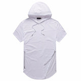 New Arrived Men's Hipster Hip Hop Short Sleeve Hoodie Side Zipper T shirt Men short sleeve Hoodies Hooded design long hoodies