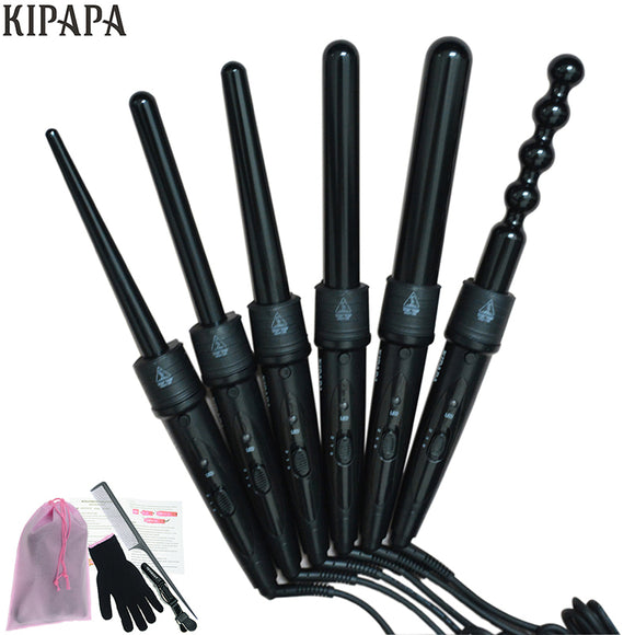 Hair Ceramic Magic Curling Iron Hot Electric Gourd Clipless Curling Wand Interchangeable 6 Parts 9MM/18MM/25MM/32MM Choose