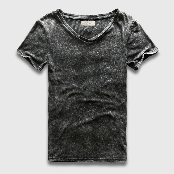 Zecmos Vintage Black T-Shirt Men China Size Fashion Heavy Washed T Shirts For Men Slim Fit V Neck Top Tees Male Short Sleeve