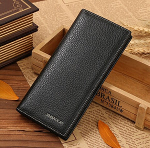 JINBAOLAI Brand Men Wallet Genuine Leather Long clutch wallets for men Cowhide Bifold Purse Slim Fashion Male Wallets Carteira
