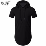 New Arrived Men's Hipster Hip Hop Short Sleeve Hoodie Side Zipper T shirt Men short sleeve Hoodies Hooded design long hoodies