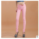 2017 new fashion female slim show thin candycolor pencil denim pants / women's solid color casual carry buttock jeans