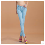 2017 new fashion female slim show thin candycolor pencil denim pants / women's solid color casual carry buttock jeans