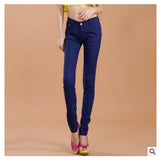 2017 new fashion female slim show thin candycolor pencil denim pants / women's solid color casual carry buttock jeans