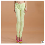 2017 new fashion female slim show thin candycolor pencil denim pants / women's solid color casual carry buttock jeans