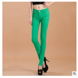 2017 new fashion female slim show thin candycolor pencil denim pants / women's solid color casual carry buttock jeans