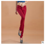 2017 new fashion female slim show thin candycolor pencil denim pants / women's solid color casual carry buttock jeans