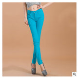 2017 new fashion female slim show thin candycolor pencil denim pants / women's solid color casual carry buttock jeans
