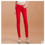 2017 new fashion female slim show thin candycolor pencil denim pants / women's solid color casual carry buttock jeans