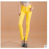 2017 new fashion female slim show thin candycolor pencil denim pants / women's solid color casual carry buttock jeans