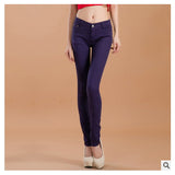 2017 new fashion female slim show thin candycolor pencil denim pants / women's solid color casual carry buttock jeans