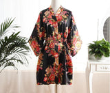 New Blue Women's Kimono Bath Gown Hot Sale Flower Brides Robe Dress Nightgown Casual Short Sleepwear