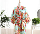 New Blue Women's Kimono Bath Gown Hot Sale Flower Brides Robe Dress Nightgown Casual Short Sleepwear