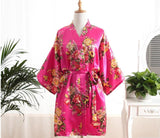 New Blue Women's Kimono Bath Gown Hot Sale Flower Brides Robe Dress Nightgown Casual Short Sleepwear