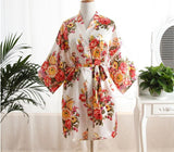 New Blue Women's Kimono Bath Gown Hot Sale Flower Brides Robe Dress Nightgown Casual Short Sleepwear