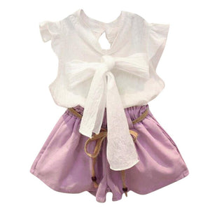 2PCS set grils clothes summer 2017 Toddler Baby Kids Girls Outfit Clothes Bowknot Vest Shirt+Shorts Set Drop ship