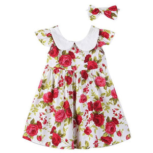 Princess Dress Toddler Kids Clothes 2017 Summer Girl Dresses with Headband Ruffle Kids Party Floral Dress Children Clothes Set