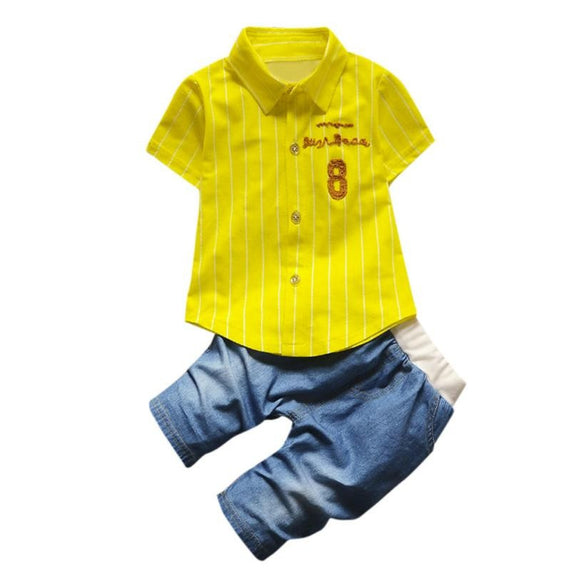 2017 children summer Set Toddler baby boys clothing sets gentleman clothes suits kids sweatshirt child formal shirt+short jeans