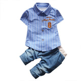 2017 children summer Set Toddler baby boys clothing sets gentleman clothes suits kids sweatshirt child formal shirt+short jeans