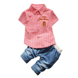 2017 children summer Set Toddler baby boys clothing sets gentleman clothes suits kids sweatshirt child formal shirt+short jeans