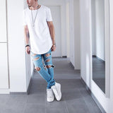 Man Si Tun Solid Color Curve Hem Casual Mens T-shirt Longline 2017 Summer Hip Hop T shirt Extended Street Tee Shirts for Men