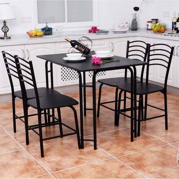 Goplus 5 PCS Black Dining Room Set Modern Wooden Dining Table with 4 Dining Chairs Steel Frame Home Kitchen Furniture HW54791+