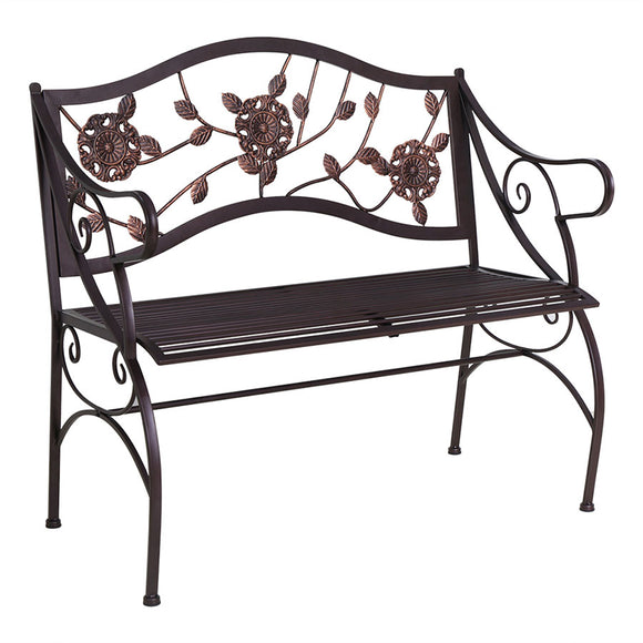 HLC 2 Seater Garden Furniture classical Flowered Bench Mental Perfect for Outdoor Indoor Use