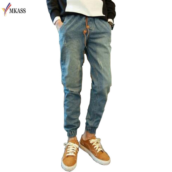 New Spring Summer Mens Denim Jeans Men Drawstring Slim Fit Denim Joggers Jeans Pant Men Stretch Elastic Jean Pencil Pants Casual