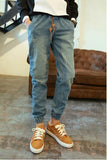 New Spring Summer Mens Denim Jeans Men Drawstring Slim Fit Denim Joggers Jeans Pant Men Stretch Elastic Jean Pencil Pants Casual