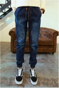 New Spring Summer Mens Denim Jeans Men Drawstring Slim Fit Denim Joggers Jeans Pant Men Stretch Elastic Jean Pencil Pants Casual