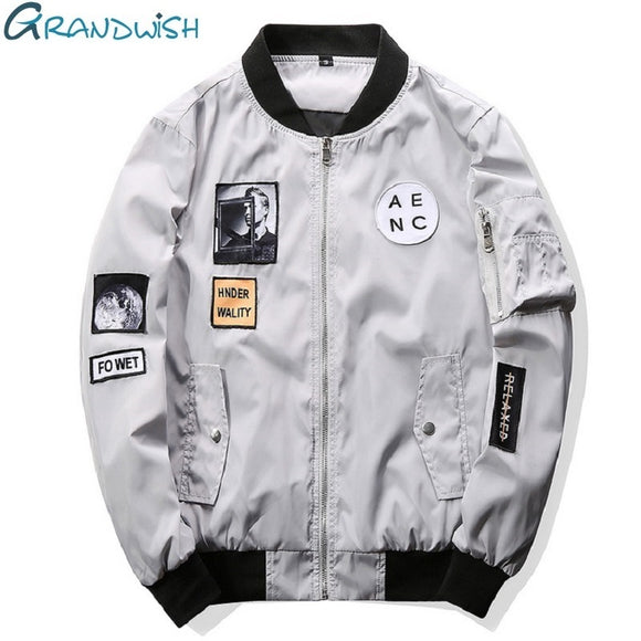 Grandwish Fashion Men Bomber Jacket Hip Hop Patch Designs Slim Fit Pilot Bomber Jacket Coat Men Jackets Plus Size 4XL,PA573