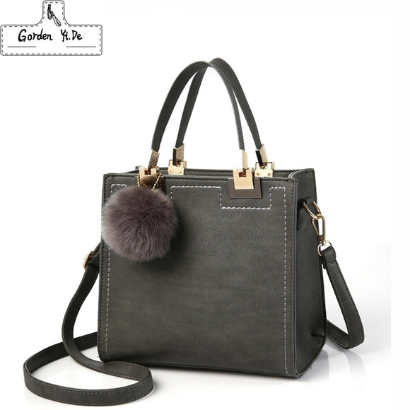 Hot Handbag Women Casual Tote Bag Female Large Shoulder Messenger Bags High Quality PU Leather Handbag With Fur Ball Sac a main
