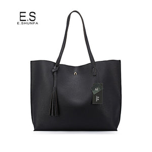 Fashion Casual Shoulder Bags For Women 2018 PU Leather Tote Bag With Tassel Large Capacity Soft Hasp Single Shoulder Woman Bag