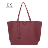 Fashion Casual Shoulder Bags For Women 2018 PU Leather Tote Bag With Tassel Large Capacity Soft Hasp Single Shoulder Woman Bag