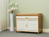 2 Shelves Bamboo Shoe-Storage Cabinet With Two Doors&Drawer  and Cushion Seat Bamboo Furniture Double Shoe Cabinet for Hallway