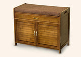 2 Shelves Bamboo Shoe-Storage Cabinet With Two Doors&Drawer  and Cushion Seat Bamboo Furniture Double Shoe Cabinet for Hallway