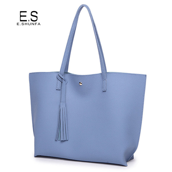 Fashion Casual Shoulder Bags For Women 2018 PU Leather Tote Bag With Tassel Large Capacity Soft Hasp Single Shoulder Woman Bag