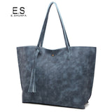 Fashion Casual Shoulder Bags For Women 2018 PU Leather Tote Bag With Tassel Large Capacity Soft Hasp Single Shoulder Woman Bag