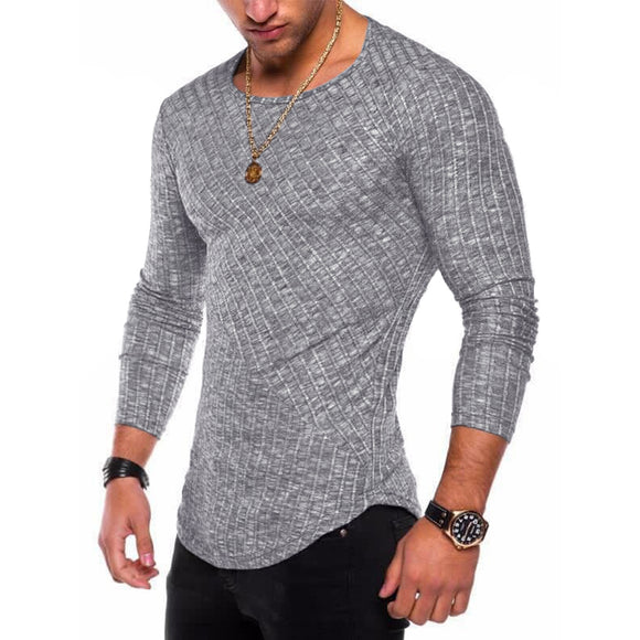 6 Colors 2018 Spring Men Long Sleeve T Shirt Casual Round Neck Striped Elastic Fit Funny Streetwear Solid Tshirt Hip Hop Tops