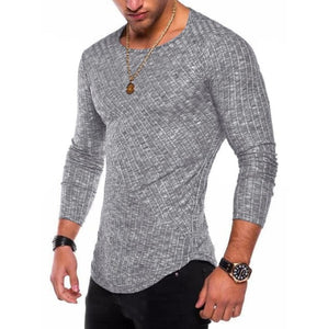 6 Colors 2018 Spring Men Long Sleeve T Shirt Casual Round Neck Striped Elastic Fit Funny Streetwear Solid Tshirt Hip Hop Tops