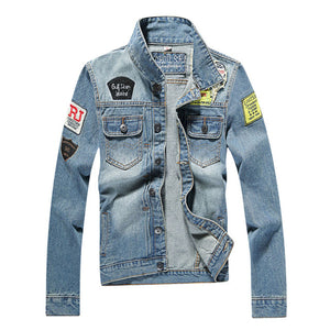 Solid Casual Slim fits Men's Denim Jacket Letter M-5XL Bomber Jacket High Quality Cowboy male Jean Jacket Coat