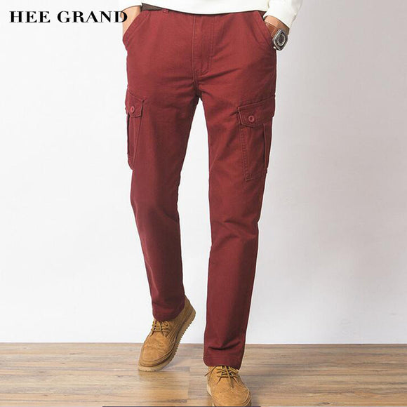 HEE GRAND Men Casual Pants 2018 New 100% Cotton Material Multi-Pockets Design Four Seasons Loose Style Cargo Pants MKX1364