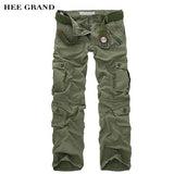 HEE GRAND Men Cargo Pants 2018 New Typical Loose Style 100% Cotton Material Multi-pockets Design Mid-waist Male Trousers MKX1347