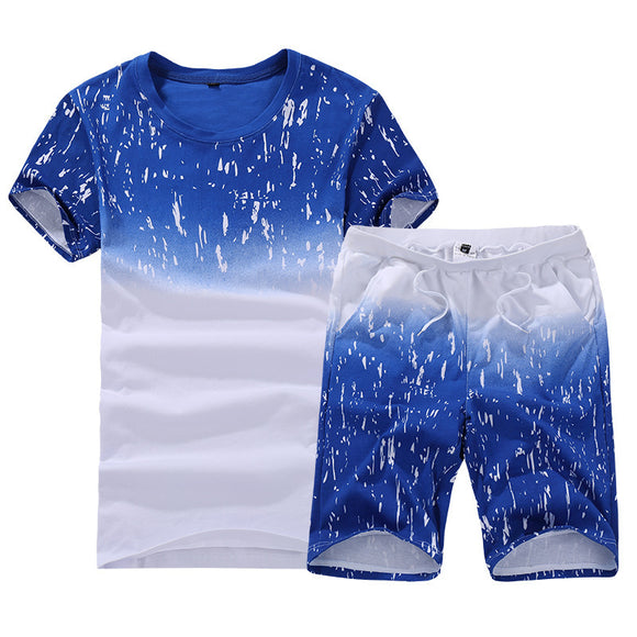 Uniqstore Mens Clothing Set Summer Beach Vacation Tracksuit Set Casual Solid Men Shorts Sets Top Short-Sleeved Shirt +Shorts 4XL