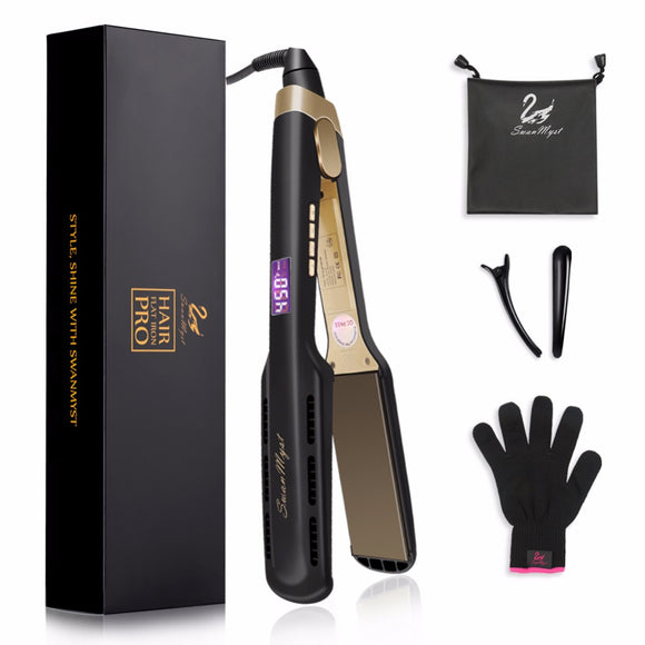 SwanMyst Flat Iron 2 Inch Professional Hair Straightener with Nano Titanium Plates, Dual Voltage, Digital LCD Display